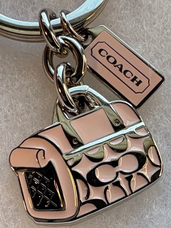 Coach Pink Enamel Dog Carrier Keychain Charm with Silver Hardware - Picture 2 of 5